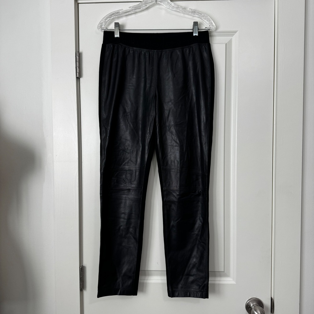Lafayette 148 Medium Black Leather Front Pull On Straight Leg Pants Capsule